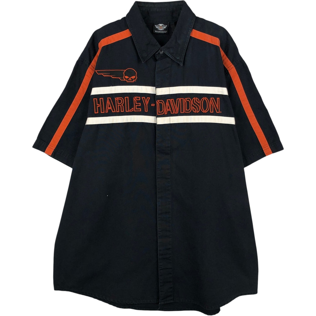 Harley-Davidson Skull Pattern Hidden Button Down Short Sleeve Work Shirt Men's XL cotton black type Vintage Second Hand