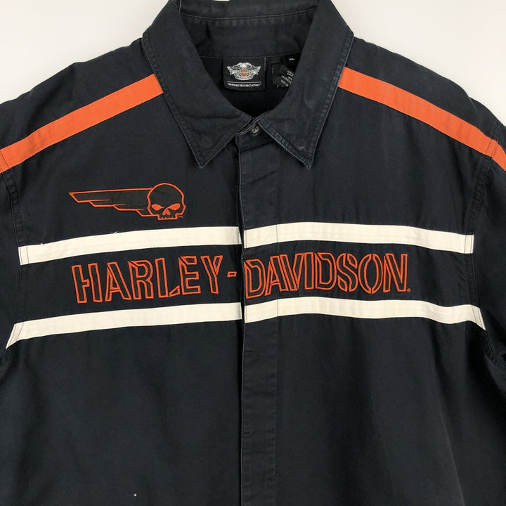Harley-Davidson Skull Pattern Hidden Button Down Short Sleeve Work Shirt Men's XL cotton black type Vintage Second Hand