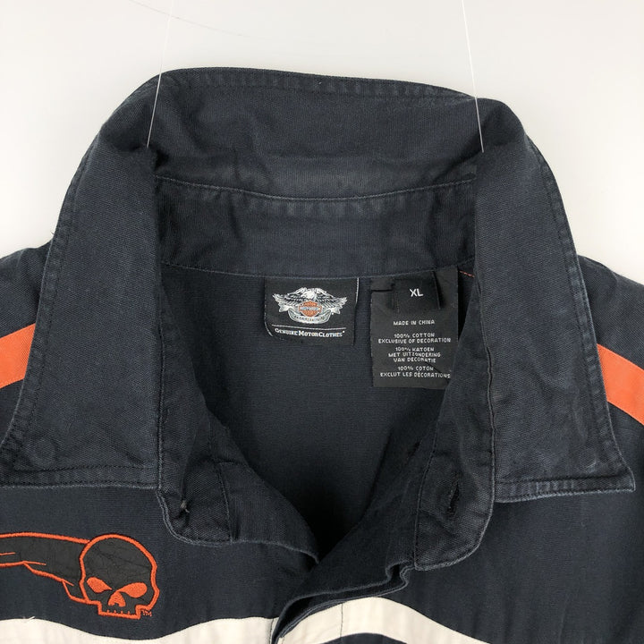 Harley-Davidson Skull Pattern Hidden Button Down Short Sleeve Work Shirt Men's XL cotton black type Vintage Second Hand