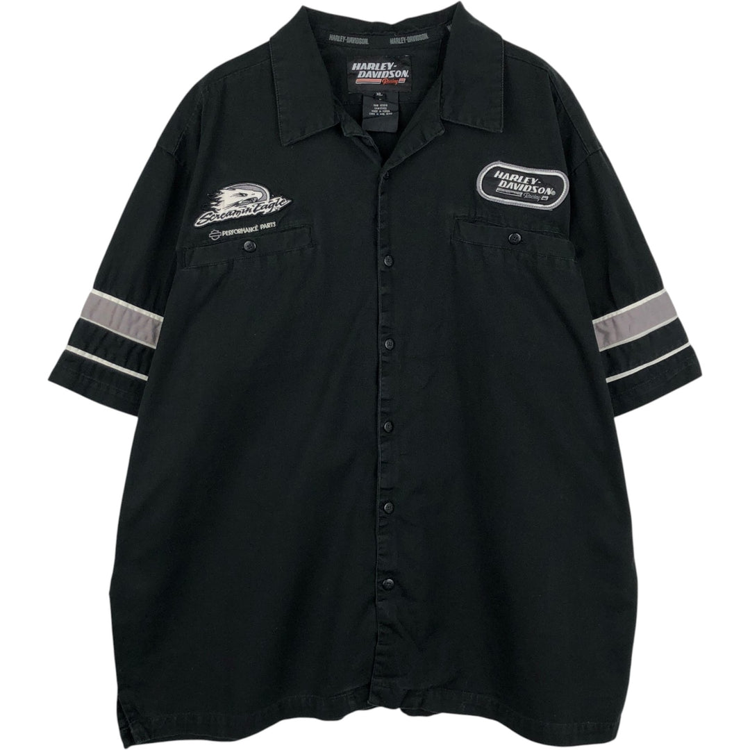 Harley-Davidson Eagle Pattern Open Collar Short Sleeve Work Shirt Box Shirt Men's XL Equivalent cotton black type Vintage Second Hand