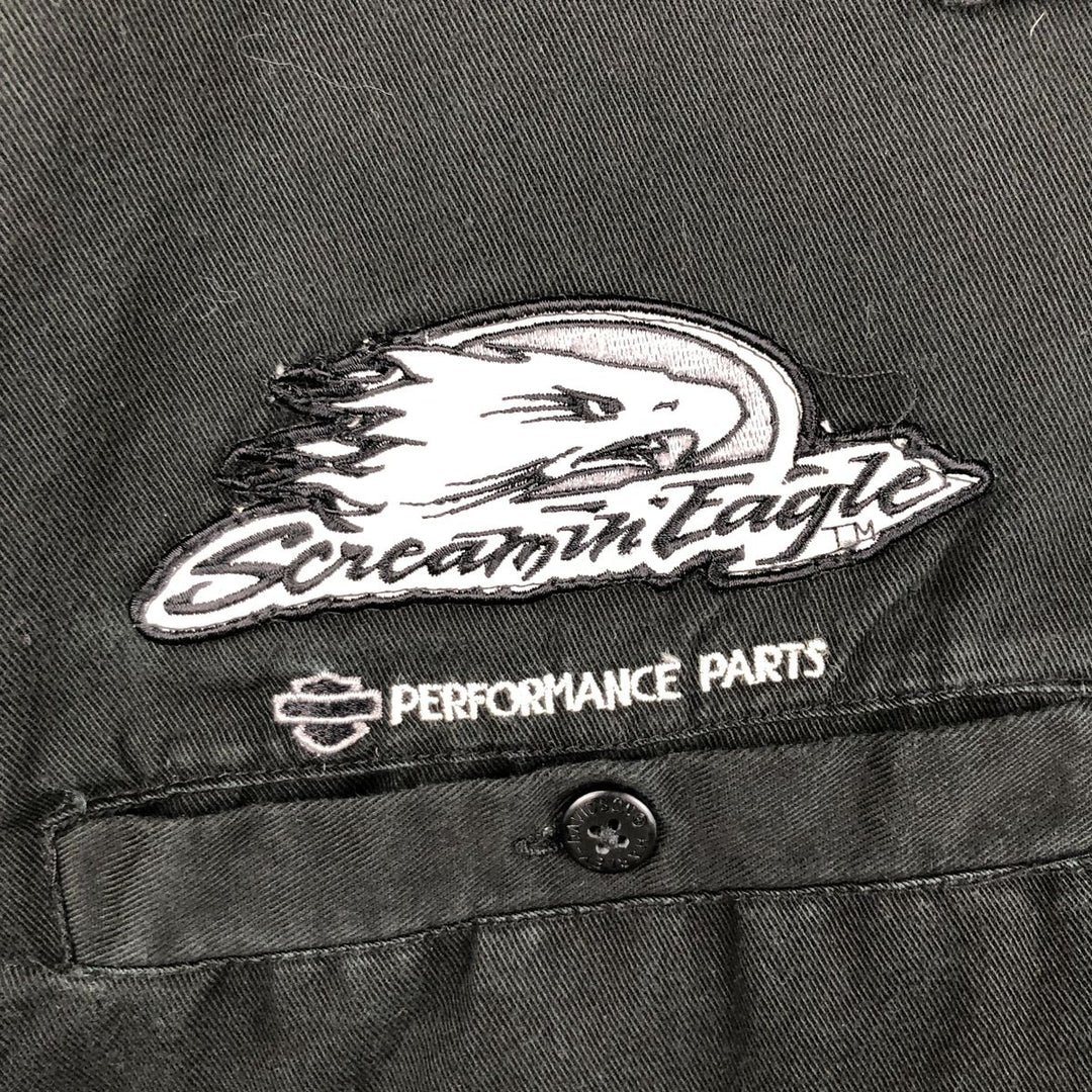 Harley-Davidson Eagle Pattern Open Collar Short Sleeve Work Shirt Box Shirt Men's XL Equivalent cotton black type Vintage Second Hand