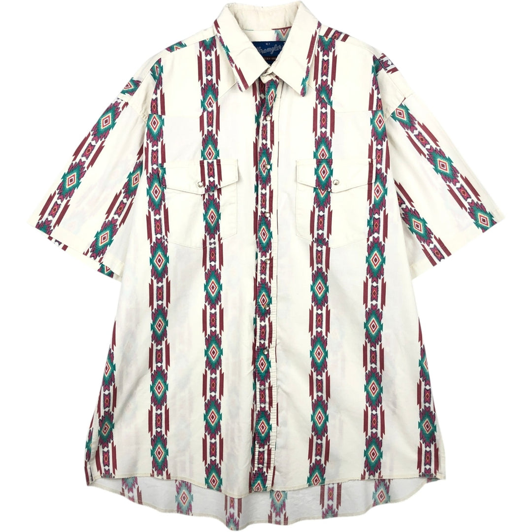 Wrangler Stripe Pattern Native Pattern Native Stripe Short Sleeve Western Shirt Men's XL (approx.) unclear white type Vintage Second Hand