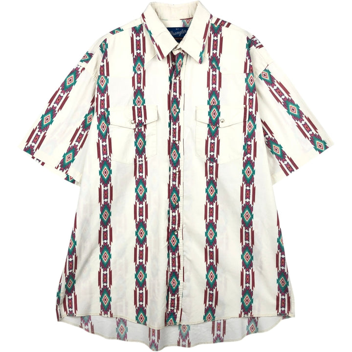 Wrangler Stripe Pattern Native Pattern Native Stripe Short Sleeve Western Shirt Men's XL (approx.) unclear white type Vintage Second Hand
