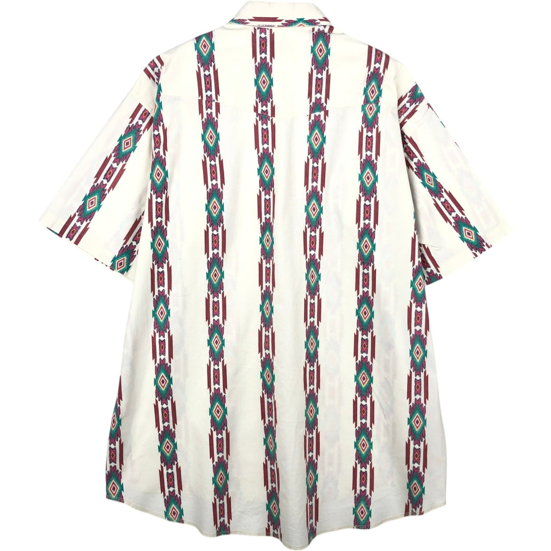 Wrangler Stripe Pattern Native Pattern Native Stripe Short Sleeve Western Shirt Men's XL (approx.) unclear white type Vintage Second Hand