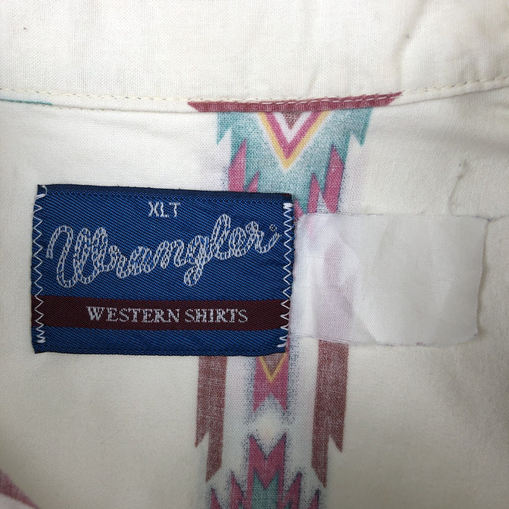 Wrangler Stripe Pattern Native Pattern Native Stripe Short Sleeve Western Shirt Men's XL (approx.) unclear white type Vintage Second Hand