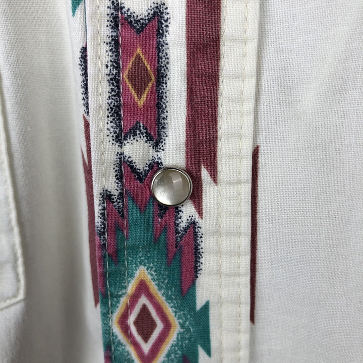 Wrangler Stripe Pattern Native Pattern Native Stripe Short Sleeve Western Shirt Men's XL (approx.) unclear white type Vintage Second Hand