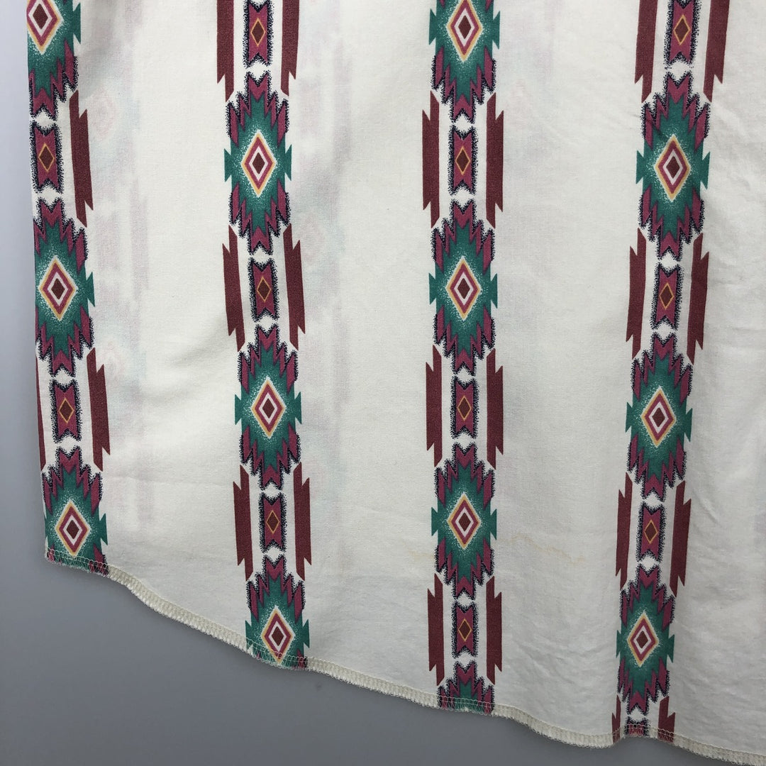 Wrangler Stripe Pattern Native Pattern Native Stripe Short Sleeve Western Shirt Men's XL (approx.) unclear white type Vintage Second Hand
