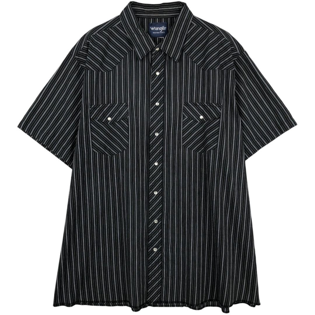 90'S Wrangler Stripe Pattern Short-Sleeve Western Shirt, Men's Size XL (Vintage) unclear black type Vintage Second Hand