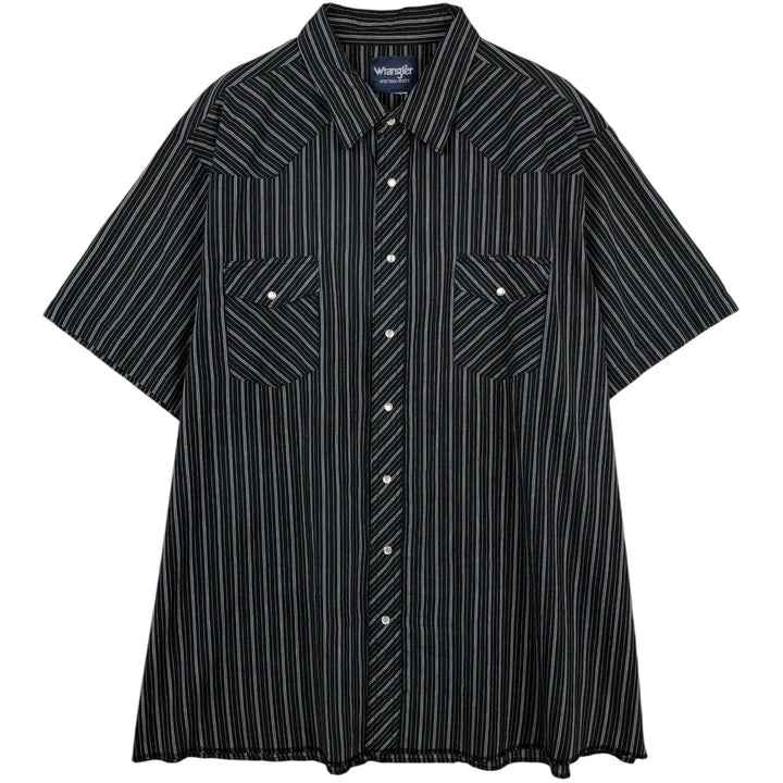 90'S Wrangler Stripe Pattern Short-Sleeve Western Shirt, Men's Size XL (Vintage) unclear black type Vintage Second Hand
