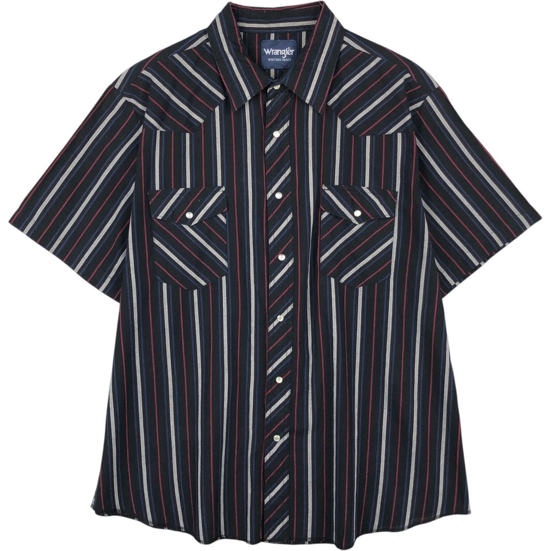 Wrangler Stripe Pattern Multi-Stripe Short-Sleeve Western Shirt, Men's Size XL (approx.) unclear black type Vintage Second Hand