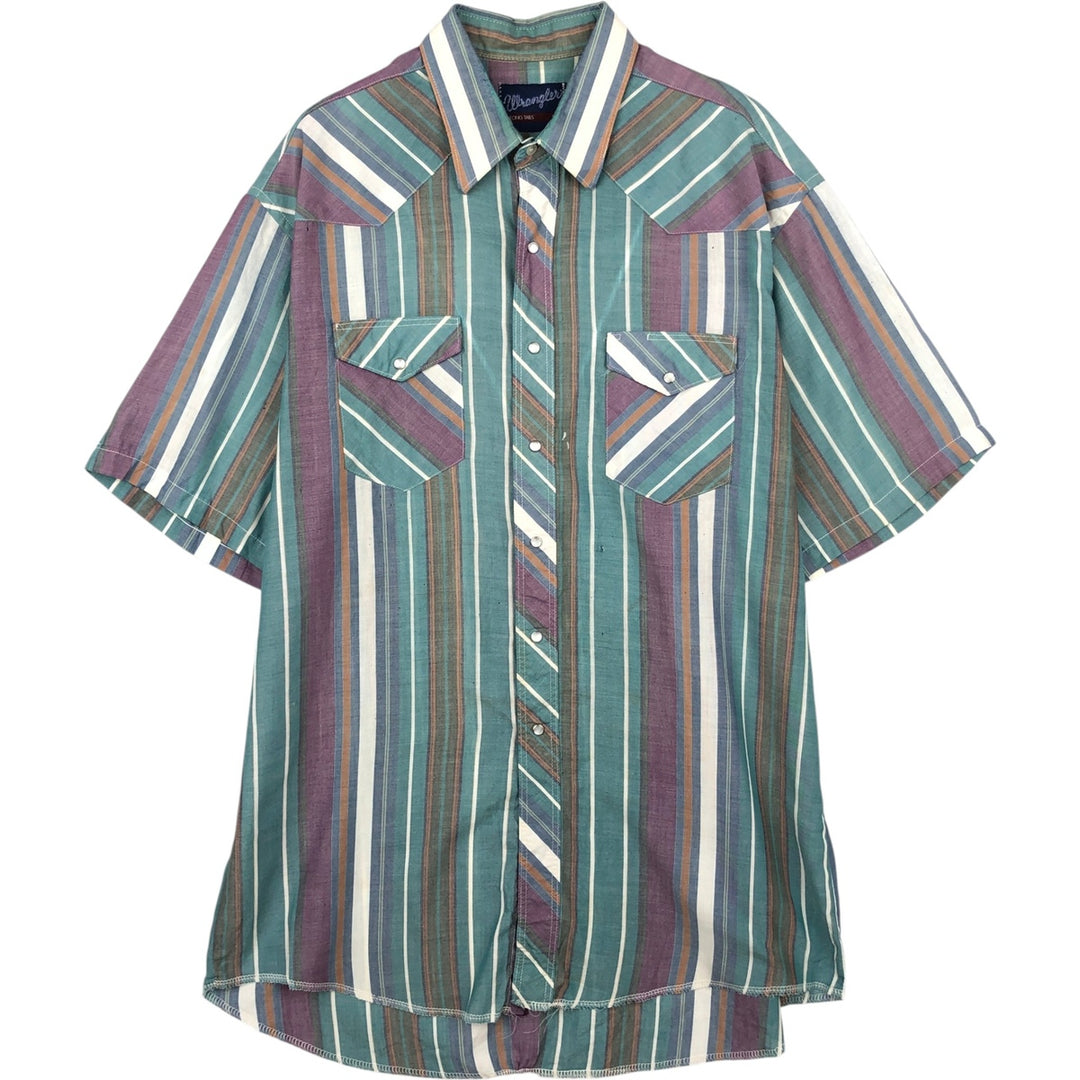 80s-90'S Wrangler Stripe Pattern Multi-Striped Short-Sleeve Western Shirt, Men's XL (approx.), Vintage unclear green type Vintage Second Hand