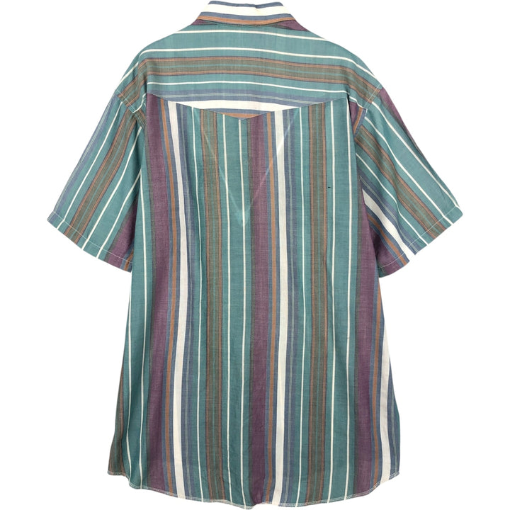 80s-90'S Wrangler Stripe Pattern Multi-Striped Short-Sleeve Western Shirt, Men's XL (approx.), Vintage unclear green type Vintage Second Hand