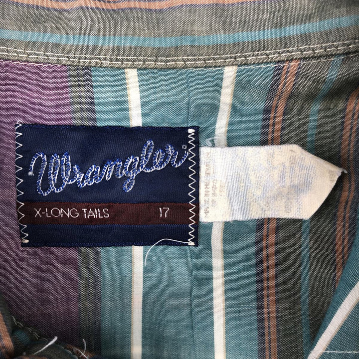 80s-90'S Wrangler Stripe Pattern Multi-Striped Short-Sleeve Western Shirt, Men's XL (approx.), Vintage unclear green type Vintage Second Hand