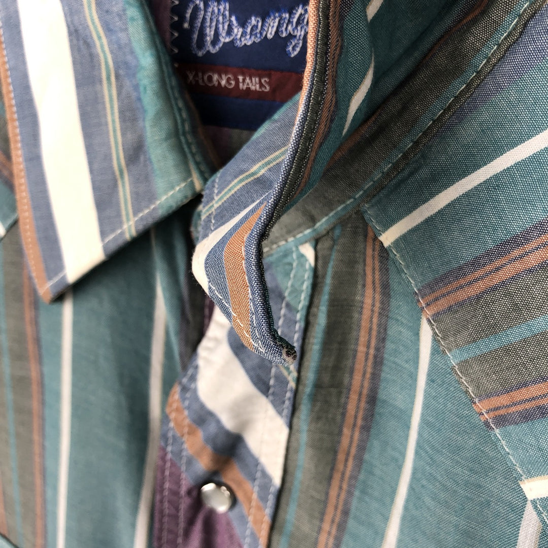 80s-90'S Wrangler Stripe Pattern Multi-Striped Short-Sleeve Western Shirt, Men's XL (approx.), Vintage unclear green type Vintage Second Hand