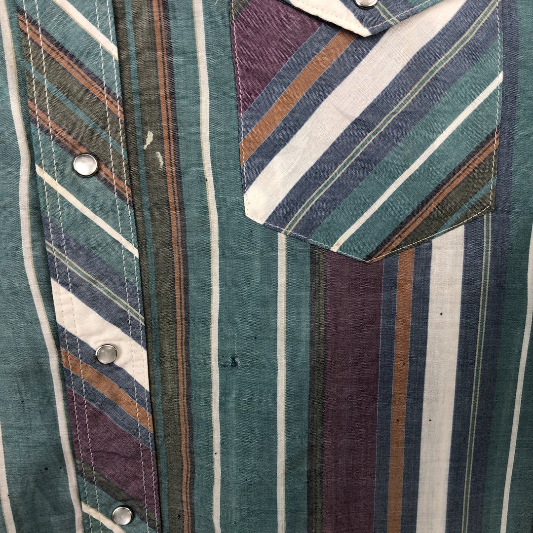 80s-90'S Wrangler Stripe Pattern Multi-Striped Short-Sleeve Western Shirt, Men's XL (approx.), Vintage unclear green type Vintage Second Hand