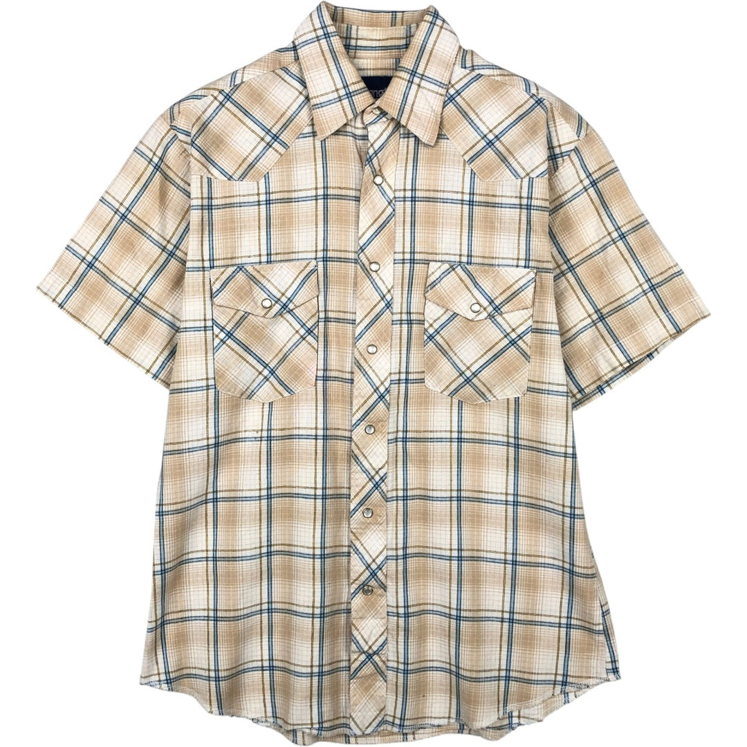 80s-90'S Wrangler Check Pattern Short-Sleeve Western Shirt, Men's Size M (approx.) cotton Beige type Vintage Second Hand