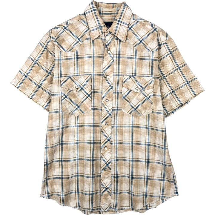 80s-90'S Wrangler Check Pattern Short-Sleeve Western Shirt, Men's Size M (approx.) cotton Beige type Vintage Second Hand