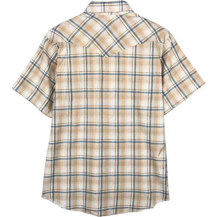 80s-90'S Wrangler Check Pattern Short-Sleeve Western Shirt, Men's Size M (approx.) cotton Beige type Vintage Second Hand