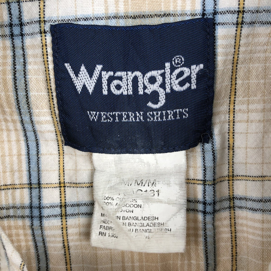 80s-90'S Wrangler Check Pattern Short-Sleeve Western Shirt, Men's Size M (approx.) cotton Beige type Vintage Second Hand