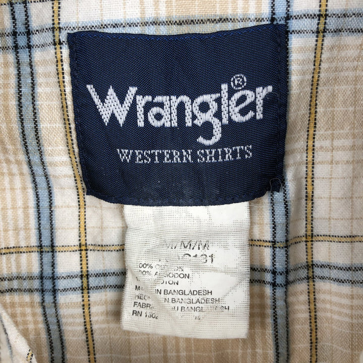80s-90'S Wrangler Check Pattern Short-Sleeve Western Shirt, Men's Size M (approx.) cotton Beige type Vintage Second Hand