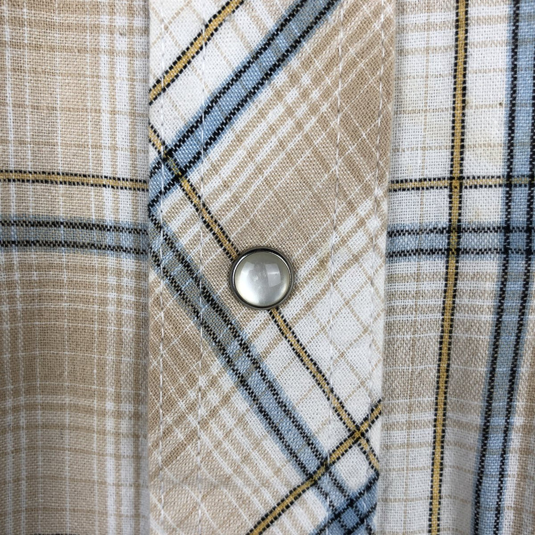 80s-90'S Wrangler Check Pattern Short-Sleeve Western Shirt, Men's Size M (approx.) cotton Beige type Vintage Second Hand