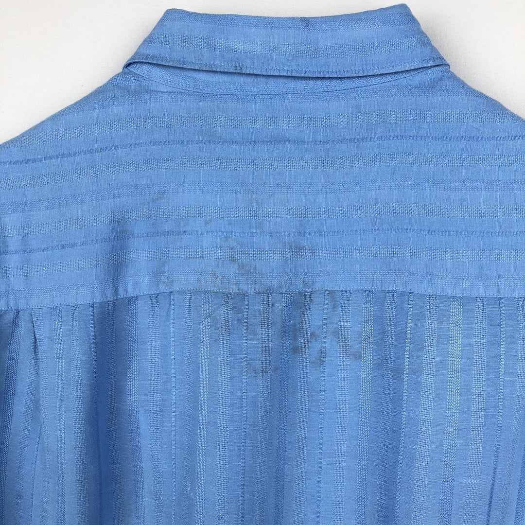 Perry Ellis multi-stripe short-sleeved rayon x linen shirt, men's size L equivalent. linen Blue type light blue Vintage Second Hand