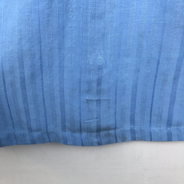 Perry Ellis multi-stripe short-sleeved rayon x linen shirt, men's size L equivalent. linen Blue type light blue Vintage Second Hand