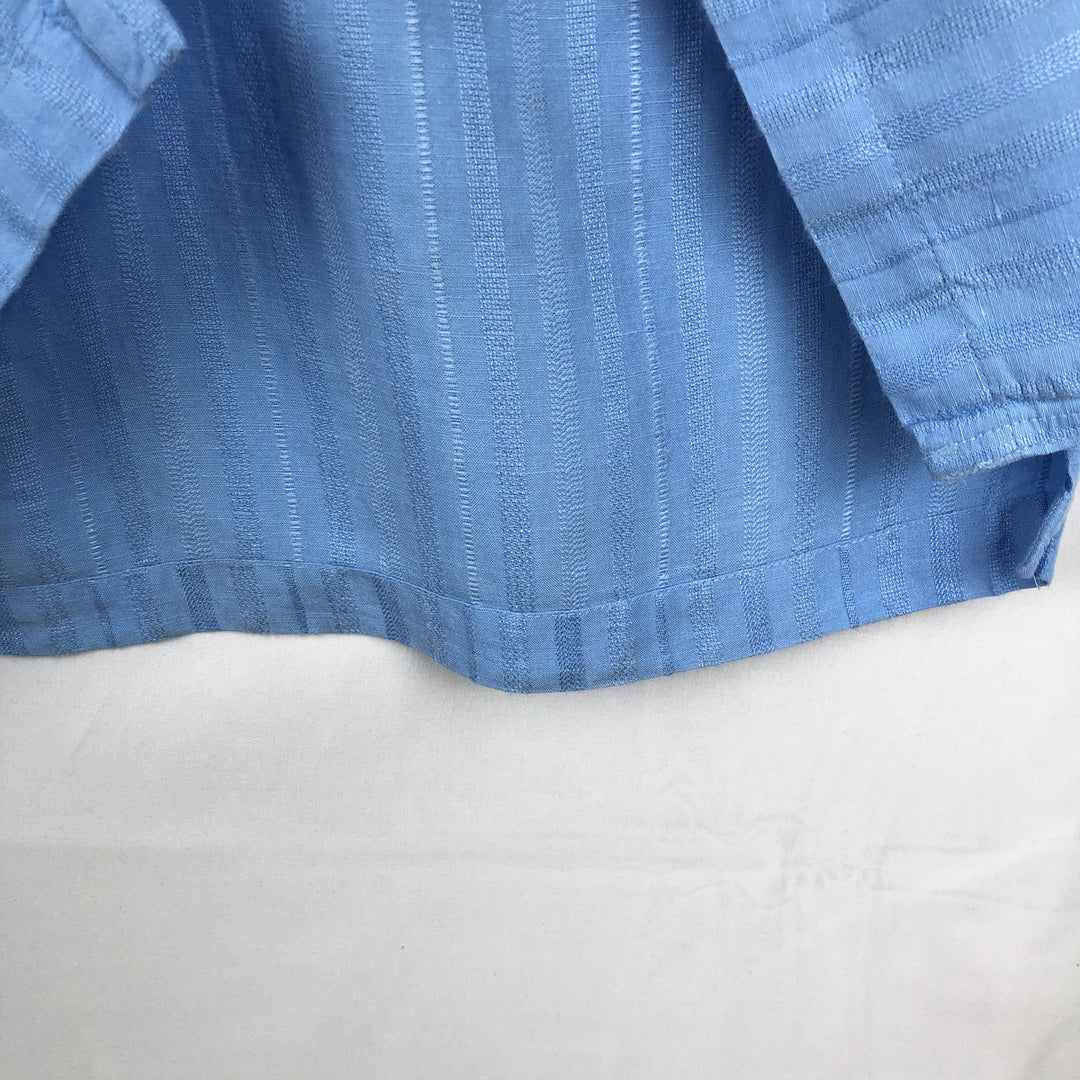 Perry Ellis multi-stripe short-sleeved rayon x linen shirt, men's size L equivalent. linen Blue type light blue Vintage Second Hand