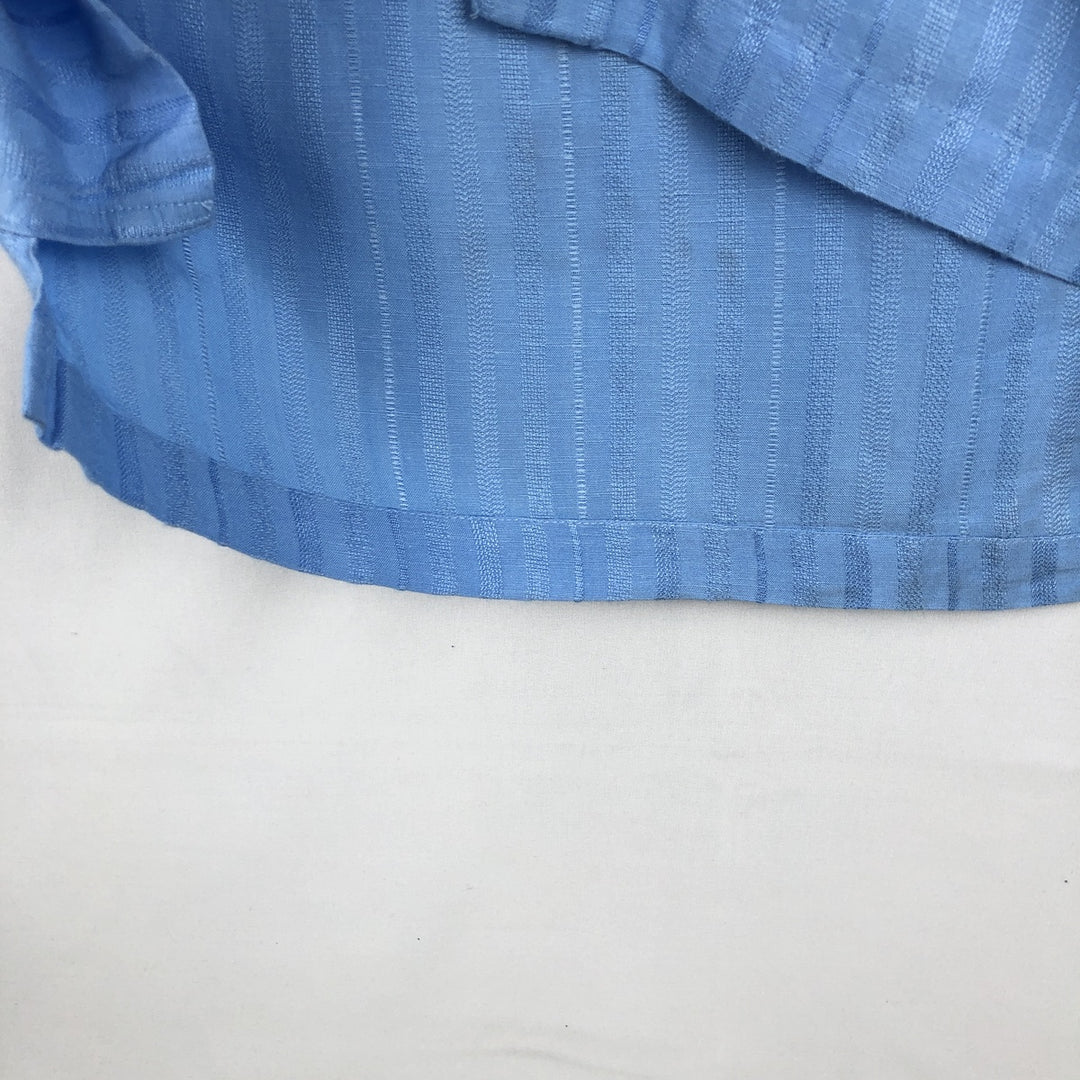 Perry Ellis multi-stripe short-sleeved rayon x linen shirt, men's size L equivalent. linen Blue type light blue Vintage Second Hand