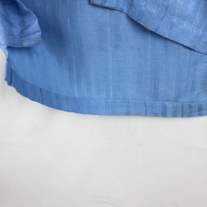 Perry Ellis multi-stripe short-sleeved rayon x linen shirt, men's size L equivalent. linen Blue type light blue Vintage Second Hand