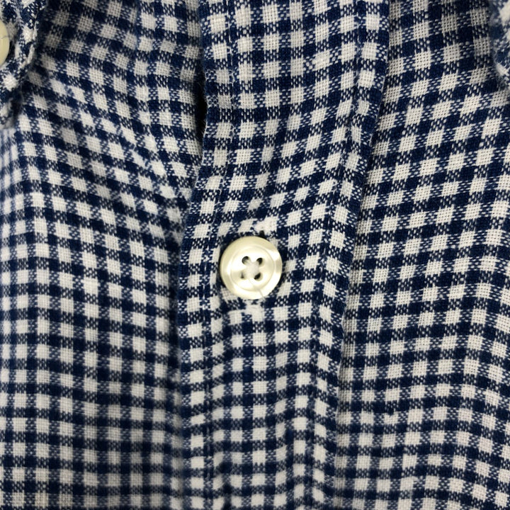 Brooks Brothers 1818 Gingham Check Short-Sleeve Linen Button-Down Shirt, Men's Size XL (approx.) linen navy blue type Vintage Second Hand