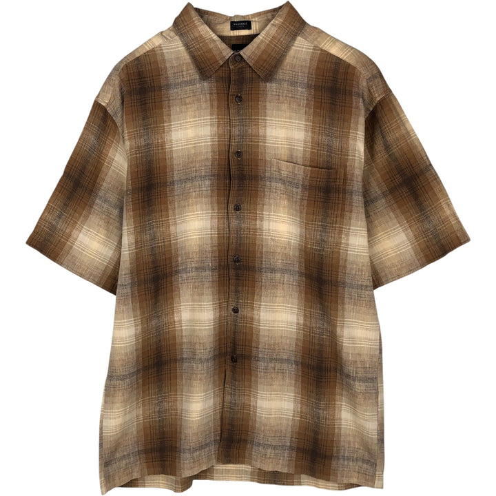 Arrow WASHABLE LINEN Ombre Check Short-Sleeve Cotton x Linen Shirt (Men's XL equivalent) linen Beige type Vintage Second Hand