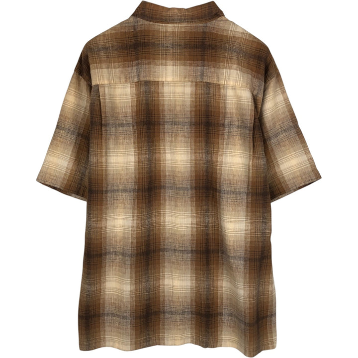 Arrow WASHABLE LINEN Ombre Check Short-Sleeve Cotton x Linen Shirt (Men's XL equivalent) linen Beige type Vintage Second Hand