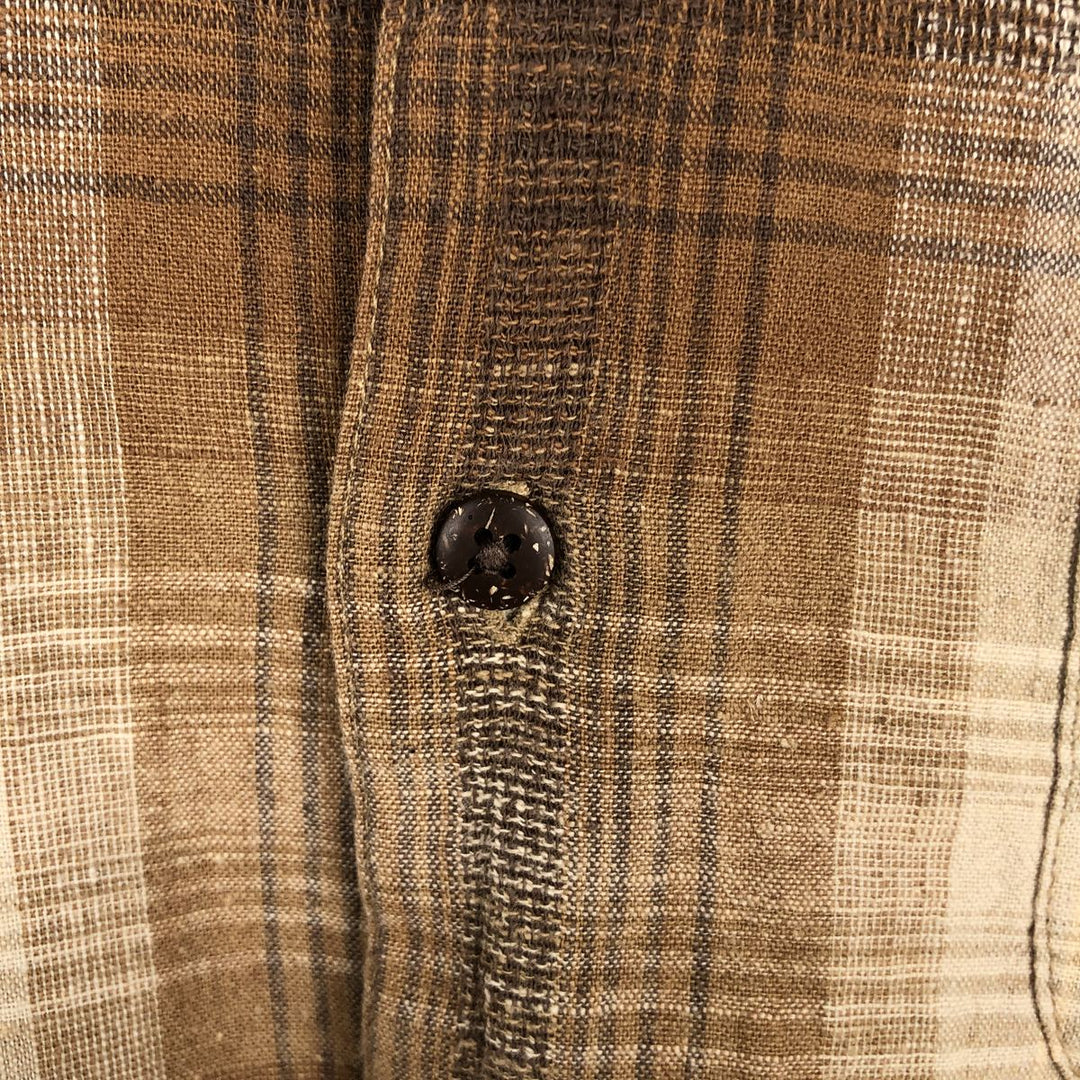 Arrow WASHABLE LINEN Ombre Check Short-Sleeve Cotton x Linen Shirt (Men's XL equivalent) linen Beige type Vintage Second Hand