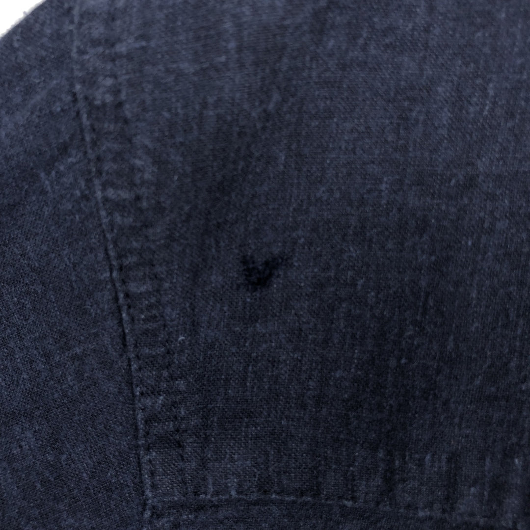 HAGGAR Washable Linen Short-Sleeve Open-Collar Rayon x Linen Box Shirt (Men's XL equivalent) linen navy blue type Vintage Second Hand