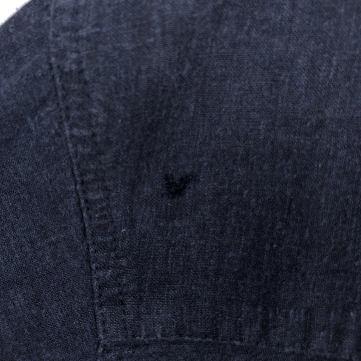 HAGGAR Washable Linen Short-Sleeve Open-Collar Rayon x Linen Box Shirt (Men's XL equivalent) linen navy blue type Vintage Second Hand