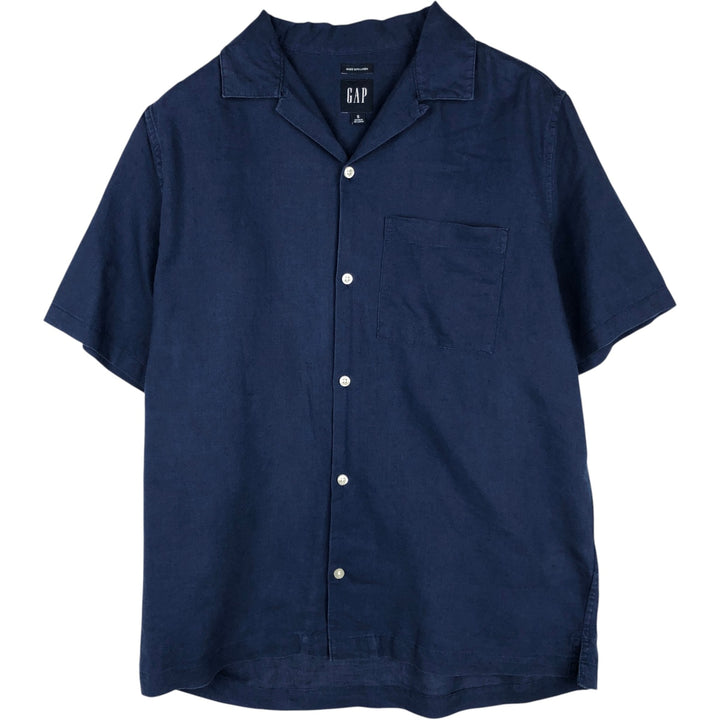 GAP Short-Sleeve Open-Collar Cotton x Linen Shirt, Boxy Fit, Men's Size S (approx.) linen navy blue type Vintage Second Hand