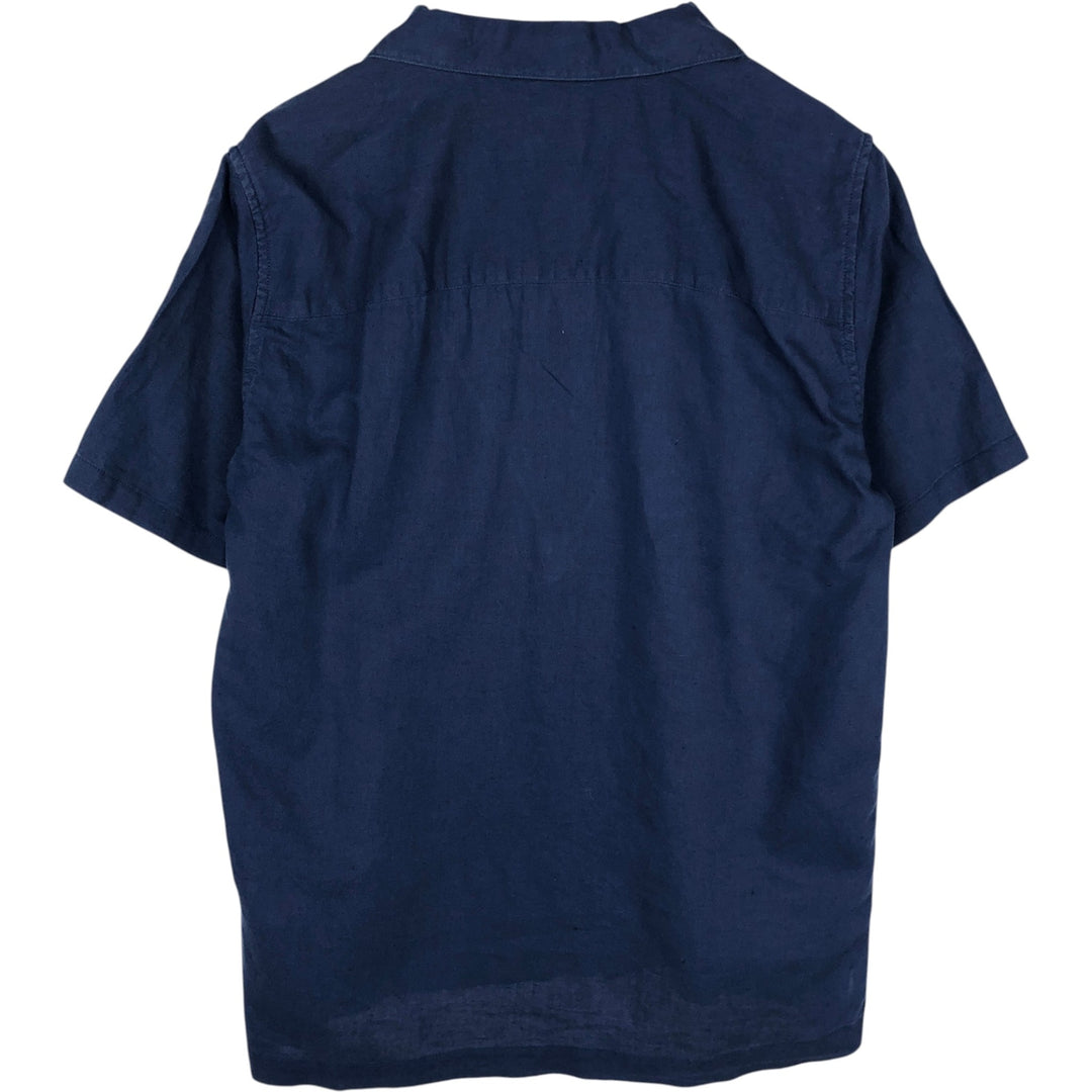 GAP Short-Sleeve Open-Collar Cotton x Linen Shirt, Boxy Fit, Men's Size S (approx.) linen navy blue type Vintage Second Hand