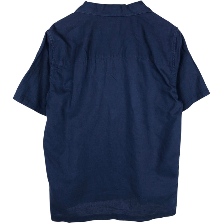 GAP Short-Sleeve Open-Collar Cotton x Linen Shirt, Boxy Fit, Men's Size S (approx.) linen navy blue type Vintage Second Hand