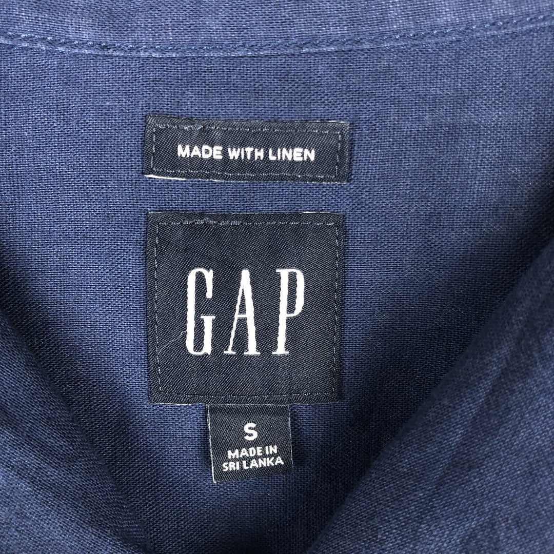 GAP Short-Sleeve Open-Collar Cotton x Linen Shirt, Boxy Fit, Men's Size S (approx.) linen navy blue type Vintage Second Hand