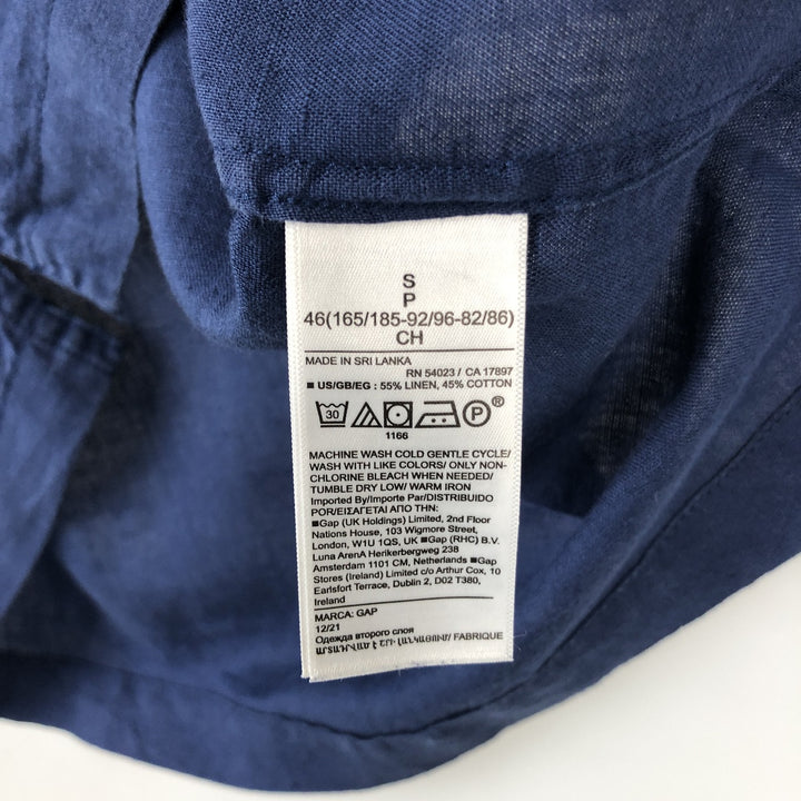 GAP Short-Sleeve Open-Collar Cotton x Linen Shirt, Boxy Fit, Men's Size S (approx.) linen navy blue type Vintage Second Hand