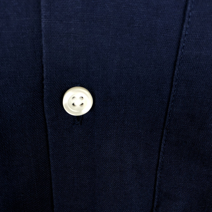 GAP Short-Sleeve Open-Collar Cotton x Linen Shirt, Boxy Fit, Men's Size S (approx.) linen navy blue type Vintage Second Hand