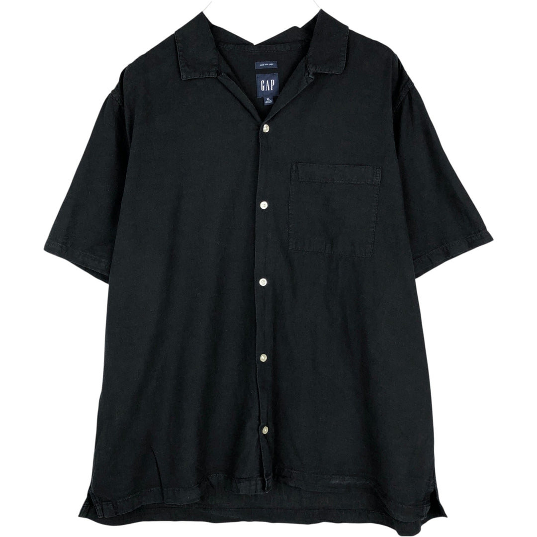 GAP Short-Sleeve Open-Collar Cotton x Linen Shirt, Boxy Fit, Men's Size XL linen black type Vintage Second Hand