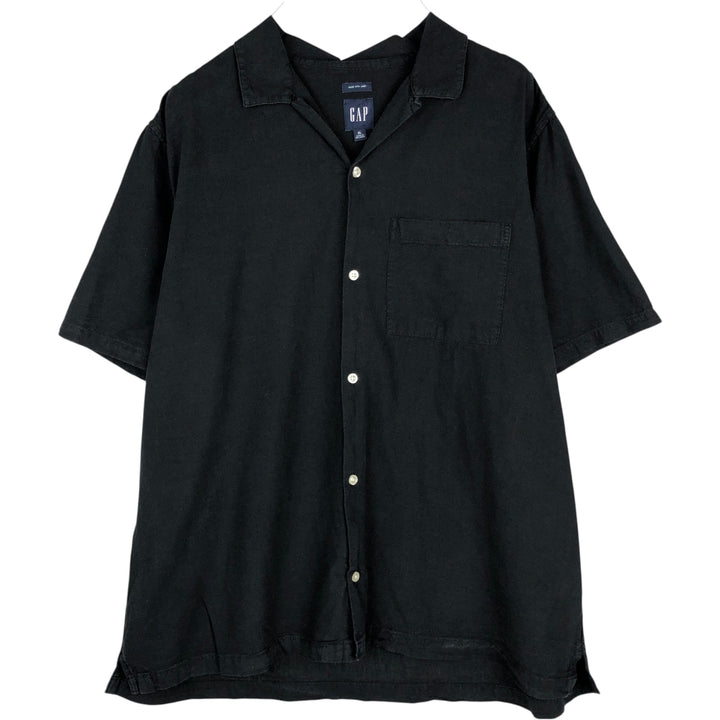 GAP Short-Sleeve Open-Collar Cotton x Linen Shirt, Boxy Fit, Men's Size XL linen black type Vintage Second Hand