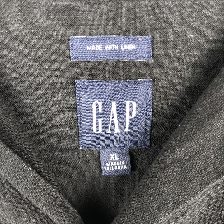 GAP Short-Sleeve Open-Collar Cotton x Linen Shirt, Boxy Fit, Men's Size XL linen black type Vintage Second Hand