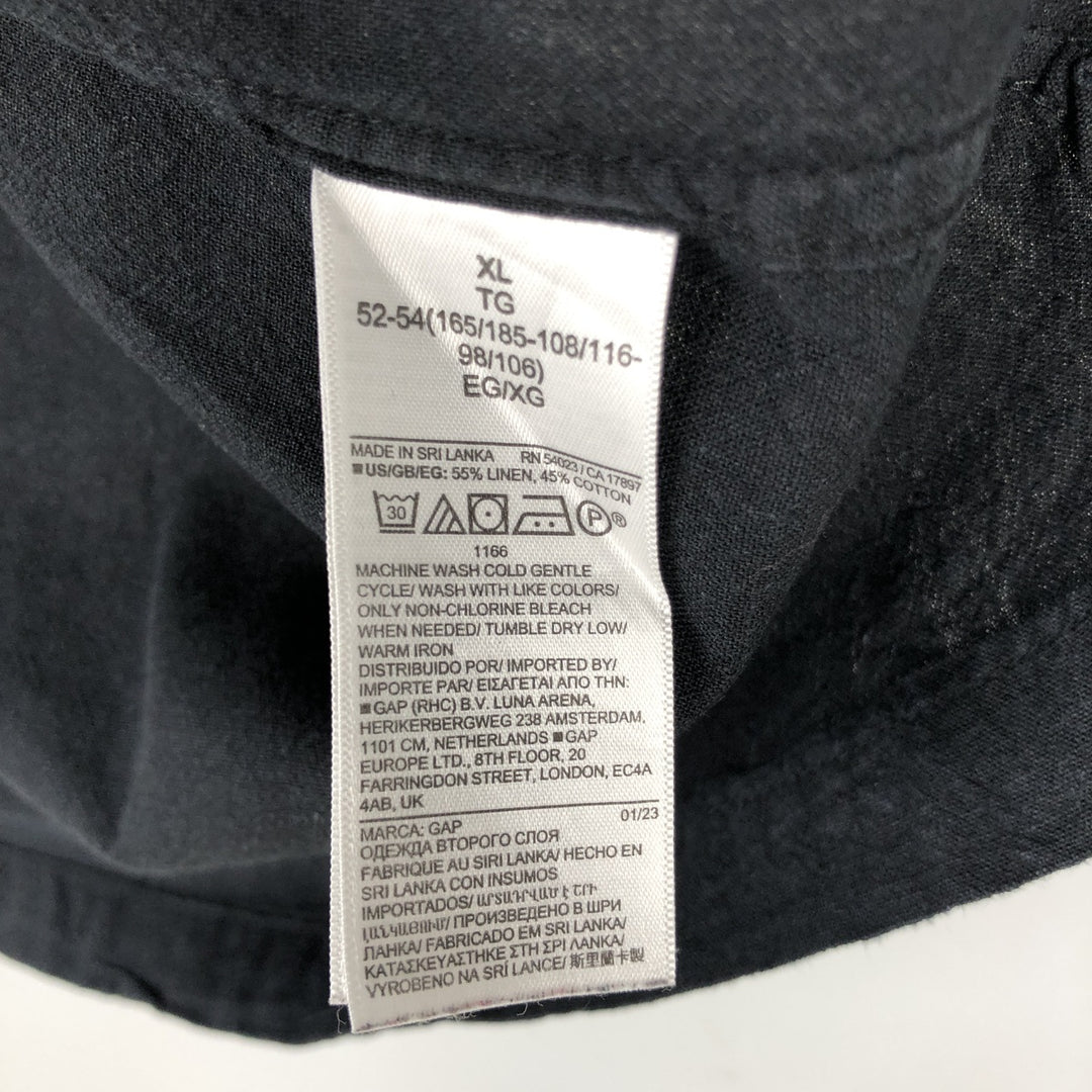 GAP Short-Sleeve Open-Collar Cotton x Linen Shirt, Boxy Fit, Men's Size XL linen black type Vintage Second Hand