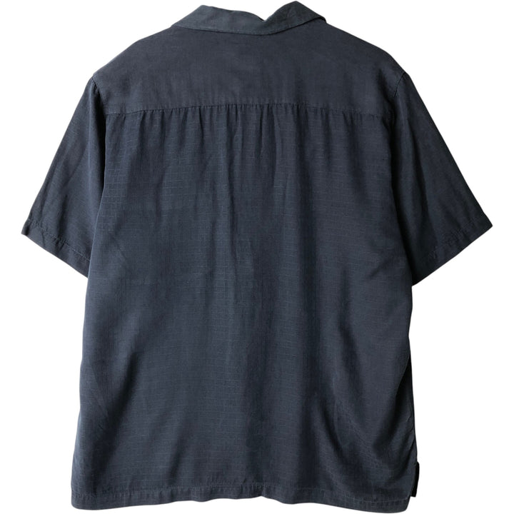 Caribbean short sleeve open collar silk shirt box shirt men's XL size silk navy blue type Vintage Second Hand