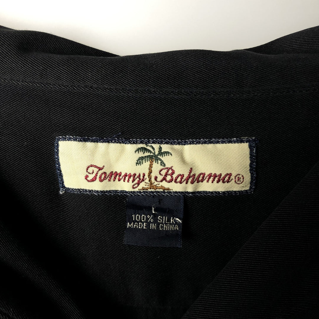 Tommy Bahama short sleeve open collar silk shirt, box shirt, men's size L silk black type Vintage Second Hand