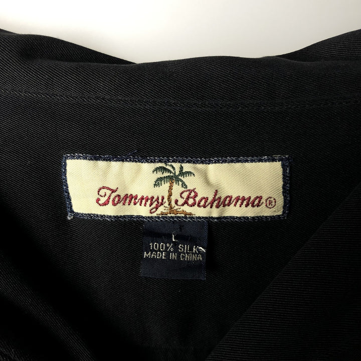Tommy Bahama short sleeve open collar silk shirt, box shirt, men's size L silk black type Vintage Second Hand