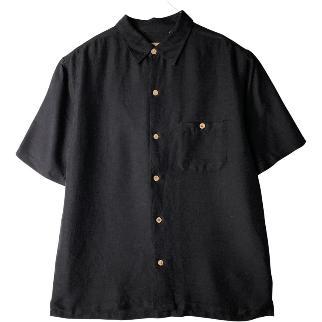 Joe Marlin COMFORT FIT Short-Sleeve Rayon Box Shirt (Men's Size L) Rayon black type Vintage Second Hand